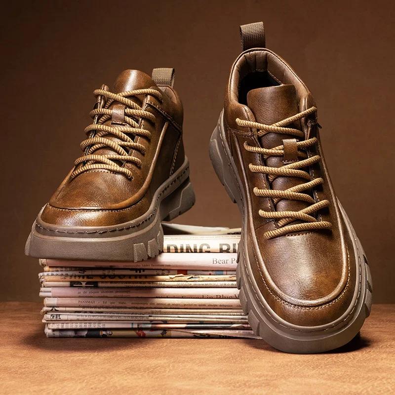 Fashion Casual Leather Winter Boots Men's Sneakers Warm Fur Male Ankle Boots High Top Casual Shoes New Arrival Men Outdoor Basic Botas