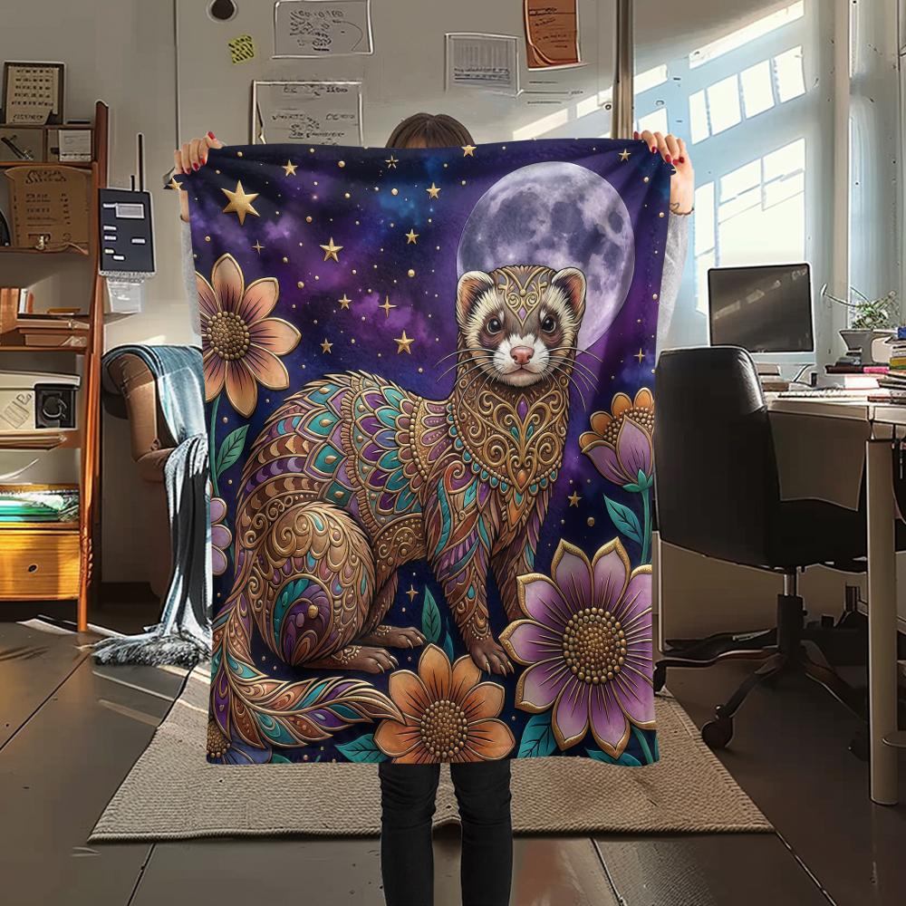 Retro Purple Flower Animal Print Flannel Blanket,High Quality Comfortable for All Seasons,Home Decor,Warmth and Comfort,Perfect for Christmas Gifts