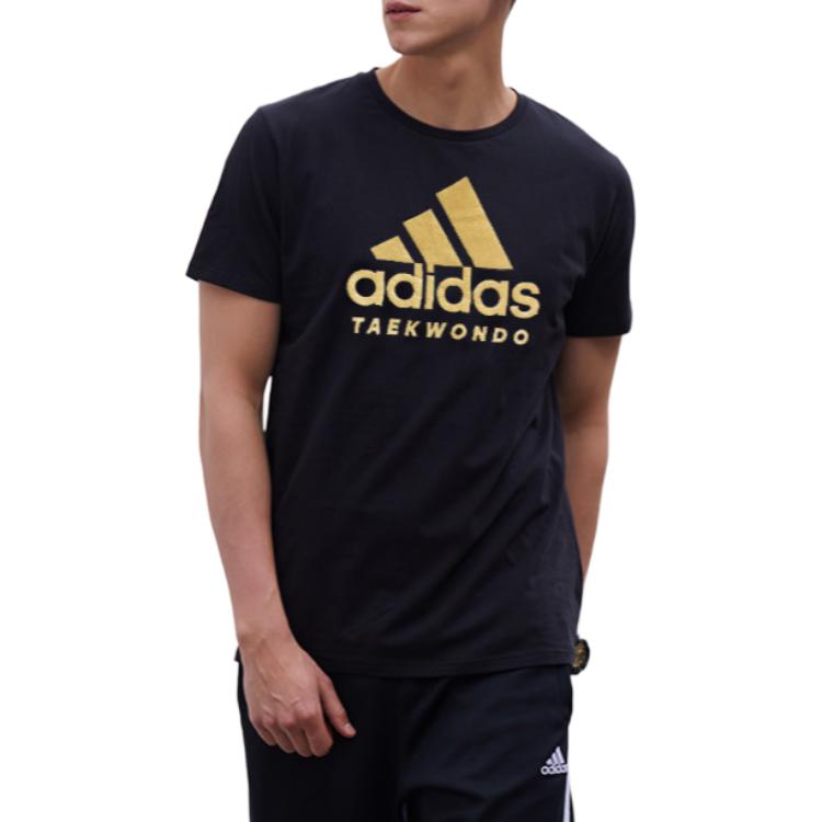 adidas Retro Buchstaben Logo Druck Atmungsaktives Sport Lauf Rundhals Kurzarm T-Shirt Herren T-Shirts Schwarz Gold ADICTT-BG