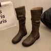 But Knee Long British Knight Boots Retro Western Cowboy Boots Korean Boots Slim Pleated Pile Boots Women