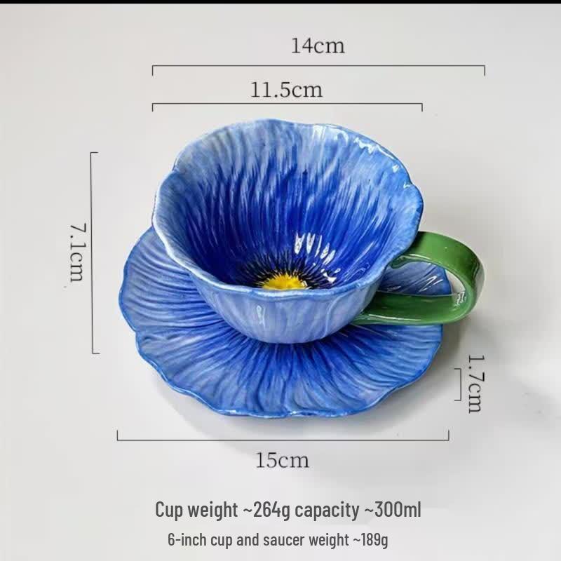 Qiwei Poppy Flower Ceramic Coffee Cup Set