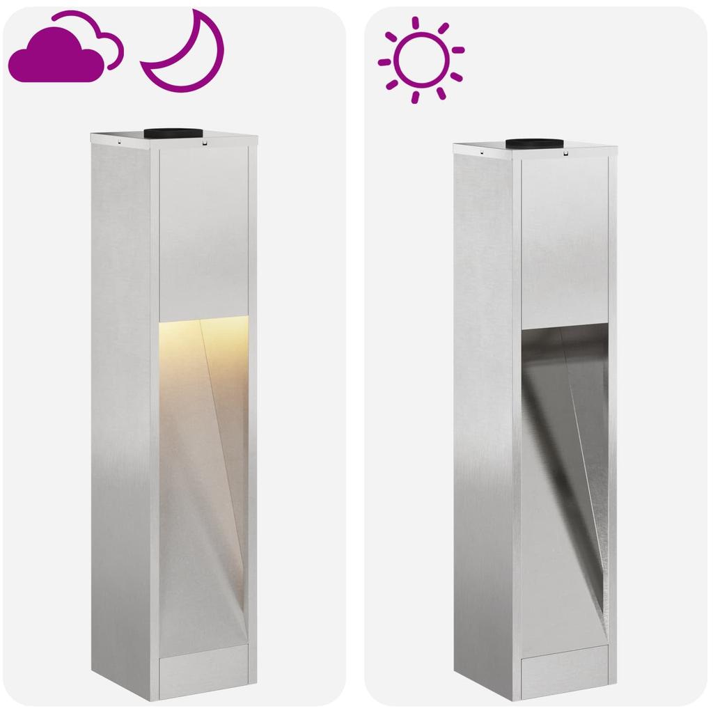 Solar LED Path Light 2 Pcs Silver Stainless Steel