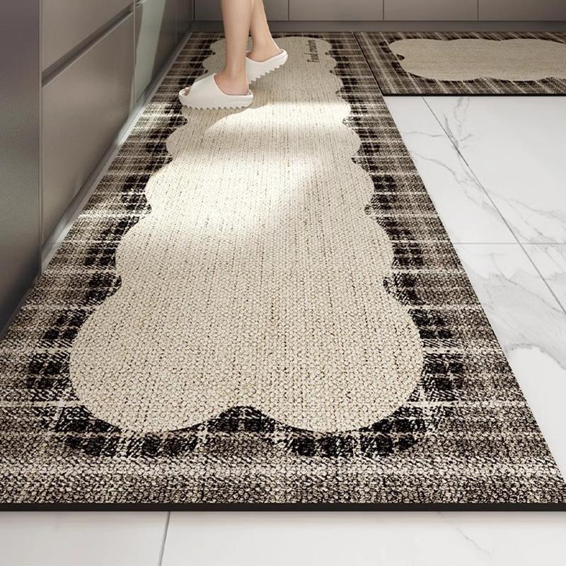 Kitchen Floor Mat Waterproof Oil-proof Carpet Pvc Leather Non-slip Foot Mats Long Rug Grey Minimalism Style Home Decoration Rugs