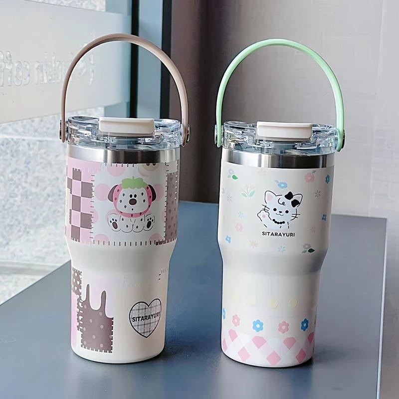 900ML Ice Cup Car 304 Stainless Steel Coffee Cup Heat Insulated Keep Warm Cold Vacuum Flask Beer Water Mug Tumbler with Handle