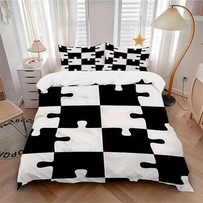 3Pcs Puzzle Pieces Printed Bedding Set, Breathable And Soft, Machine Washable, Christmas Gift, Suitable for Bedroom Decoration, 15207