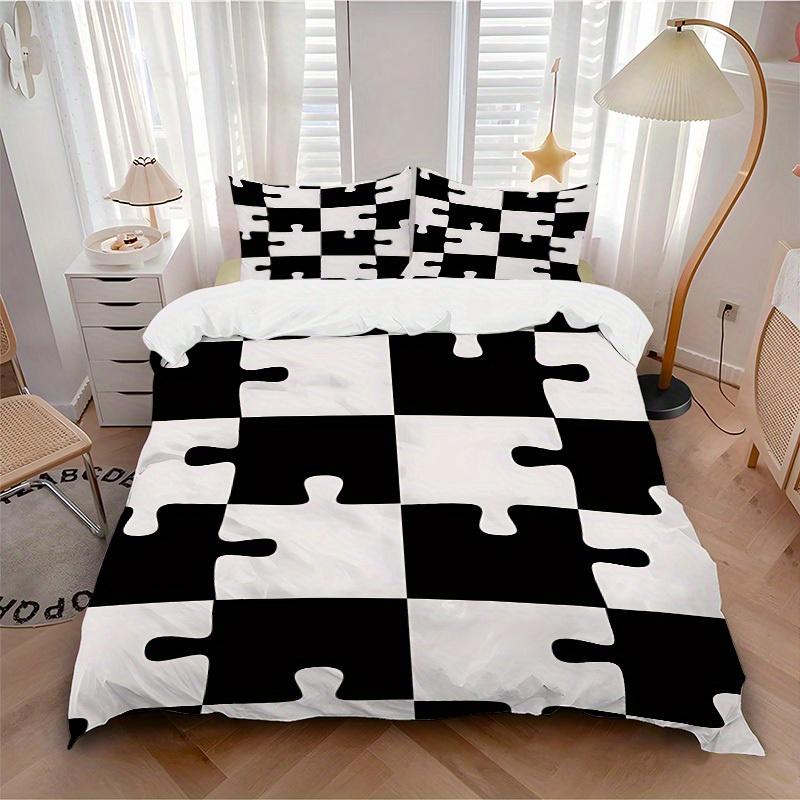 3Pcs Puzzle Pieces Printed Bedding Set, Breathable And Soft, Machine Washable, Christmas Gift, Suitable for Bedroom Decoration, 15207
