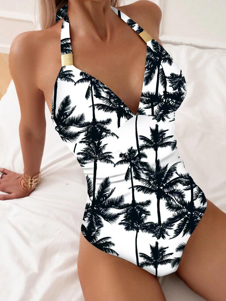European and American bikini multi-pattern one-piece swimsuit sexy tight one-piece swimsuit bikini women's navel