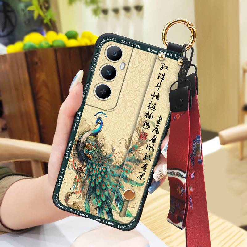 Elderly lady Waterproof Phone Case For Realme C65 Chinese style Fashion Lanyard Ring Silicone Soft case Dirt-resistant