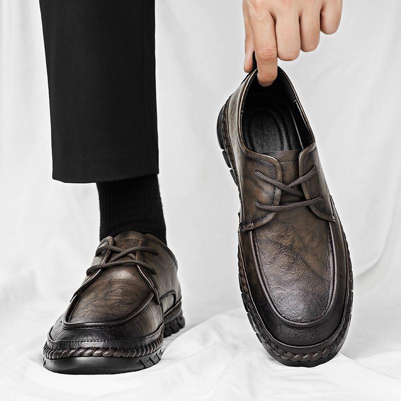 WAERTA 2024 New Men Quality Leather Shoes British Business Lace Up Fashion Black Soft Leather Man Split Leather Dress Shoes Men