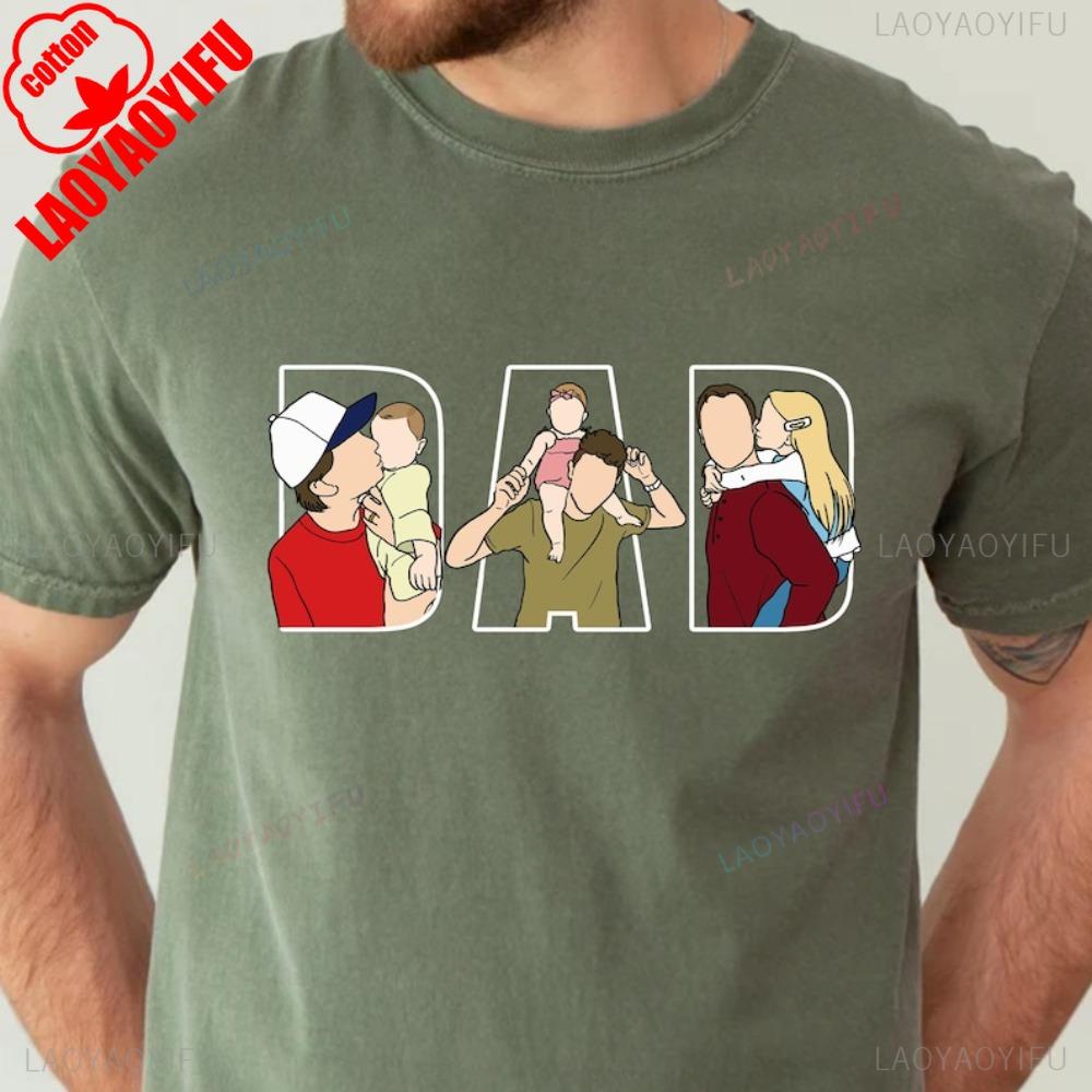 Fathers Day Gift Shirt Men Dad Portrait Line Art Cotton Tshirt Personalized From Wife Kids Funny Husband Present Men Clothing