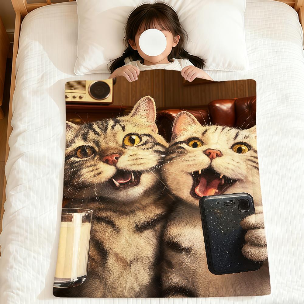 Kawaii Kitten Vintage Cute Funny Cat Soft Warm Plush Blanket Dormitory Sofa Living Room Pet Hogar Bedroom Gift Nap Home Flannel