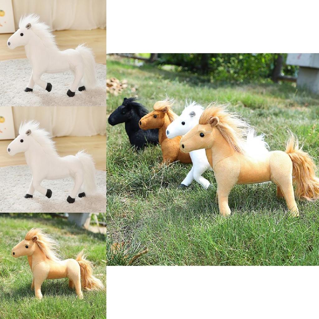 Cartoon-Simulation Plüschpferd Spielzeug Weiches Kuscheltier Geschenk für Jungen Braun und Weiß 26*32cm