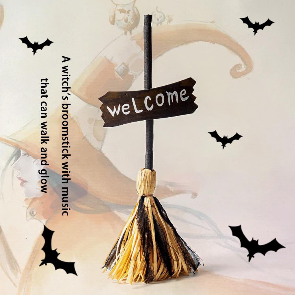 1PC Halloween Witch Broom Animated Light-up Moving Broomstick with Sounds Wizard Flying Broom Stick Accessory for Indoor Outdoor