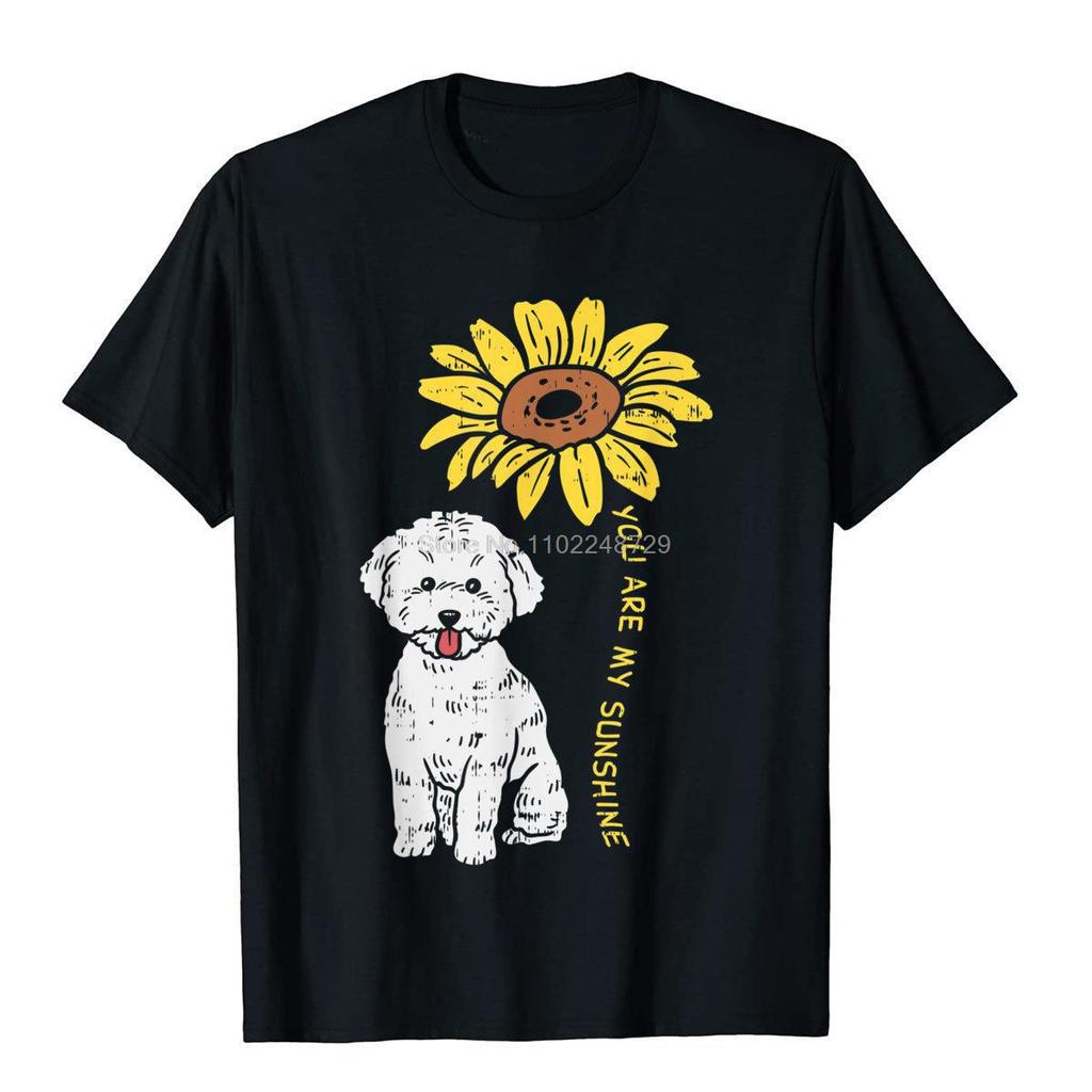 You Are My Sunshine Bichon Frise Sunflower Dog Lover Gift TShirt Men Top TShirt Cool Cotton Tees Streetwear Oversize