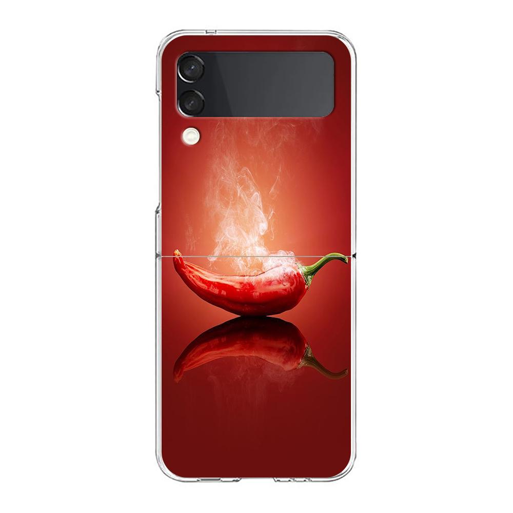 Phone Cover For Samsung Galaxy Z Flip 6 5 4 Case Transparent For Samsung Z Flip 3 Hard PC Foldable Shell Chili Red Capas Bags