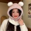 Korean New Autumn and Winter Hat for Women Cute Plush Panda All-in-one Hat for Winter Warm Scarf Hat Two Piece Set Thick