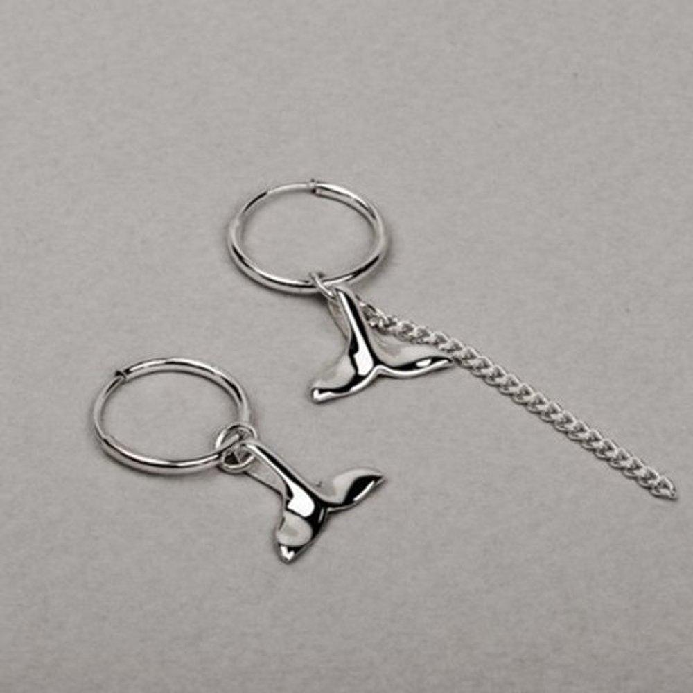 

[Aslit] Pipe Ring Earrings Silver 925 Unbalanced Whale Tail