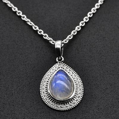 Solid 925 Sterling Silver Moonstone Gemstone Handmade Designer Birthstone Necklace Gift For Mom Wedding Gift