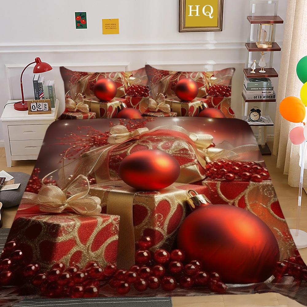 Christmas Digital Printing 3D Printing Polyester Pillowcase Quilt Cover Two Or Three-Piece Set