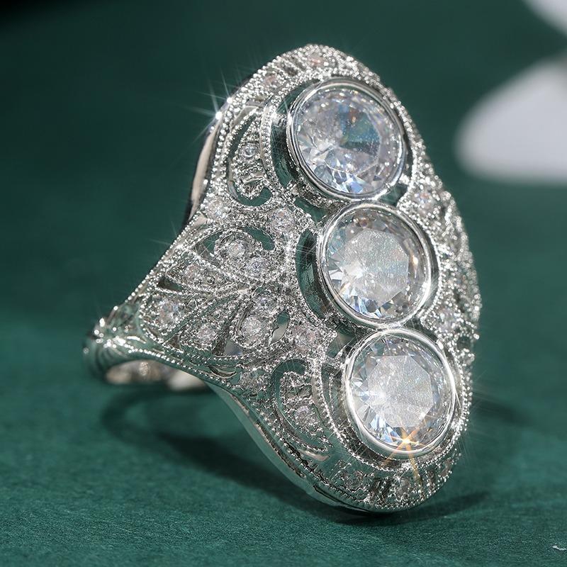 Gorgeous CopperColor Inlaid White CZ Women's Ring Geometry Daily Wear Party Jewelry