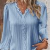 Plus Size Dame V-hals Langermet Bluse Blondekant Skjorte Høst Casual Kontorantrekk Topper