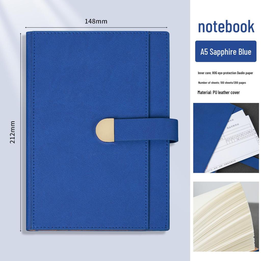 Buckle-Closure Imitation Leather Business Notebook with Logo Printing