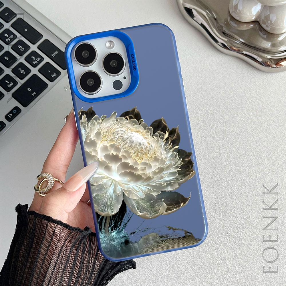 Luxury Lotus Flower Anti-drop Armour Case For iPhone 16 Pro Max 15 14 13 12 11 Pro XR XS X 7 8 Plus Lens protect plating Cover