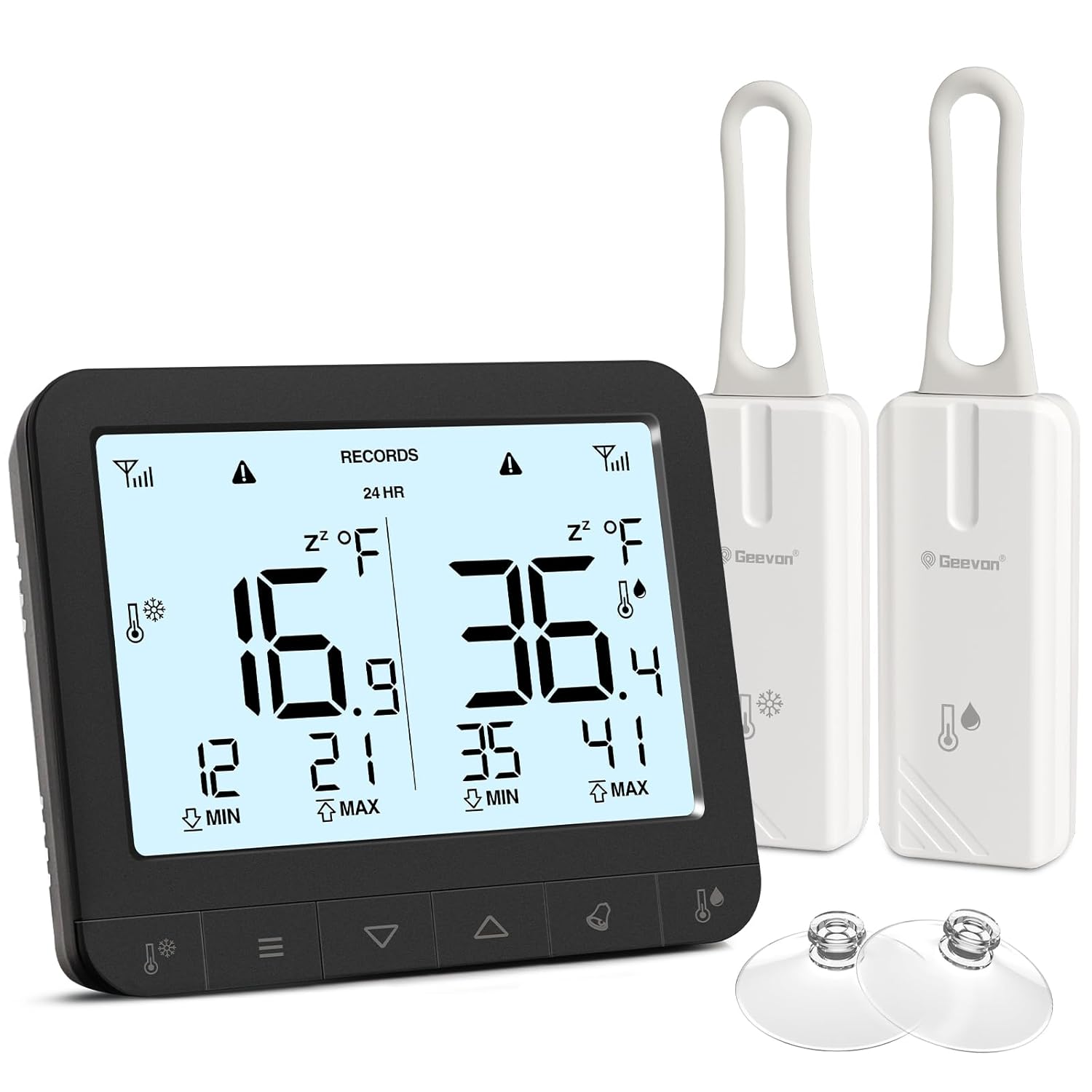 Geevon Digital Refrigerator Thermometer with Alarm, Low Battery Warning Icon, Max/Min Temperature LCD Display, Suitable for Domestic or Commercial