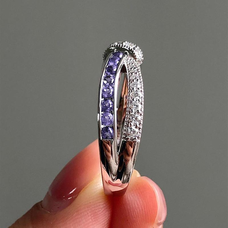 Huitan Graceful Purple Cubic Zirconia Women Rings Elegant Knot Design Charming Wedding Jewelry Delicate Fashion Accessories