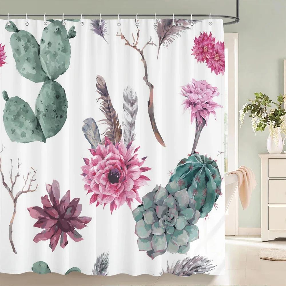 Beautiful Flowers Shower Curtain Butterfly Birds Printed Bathroom Curtains Polyester Fabric Home Decor Bathtub Screen with Hooks