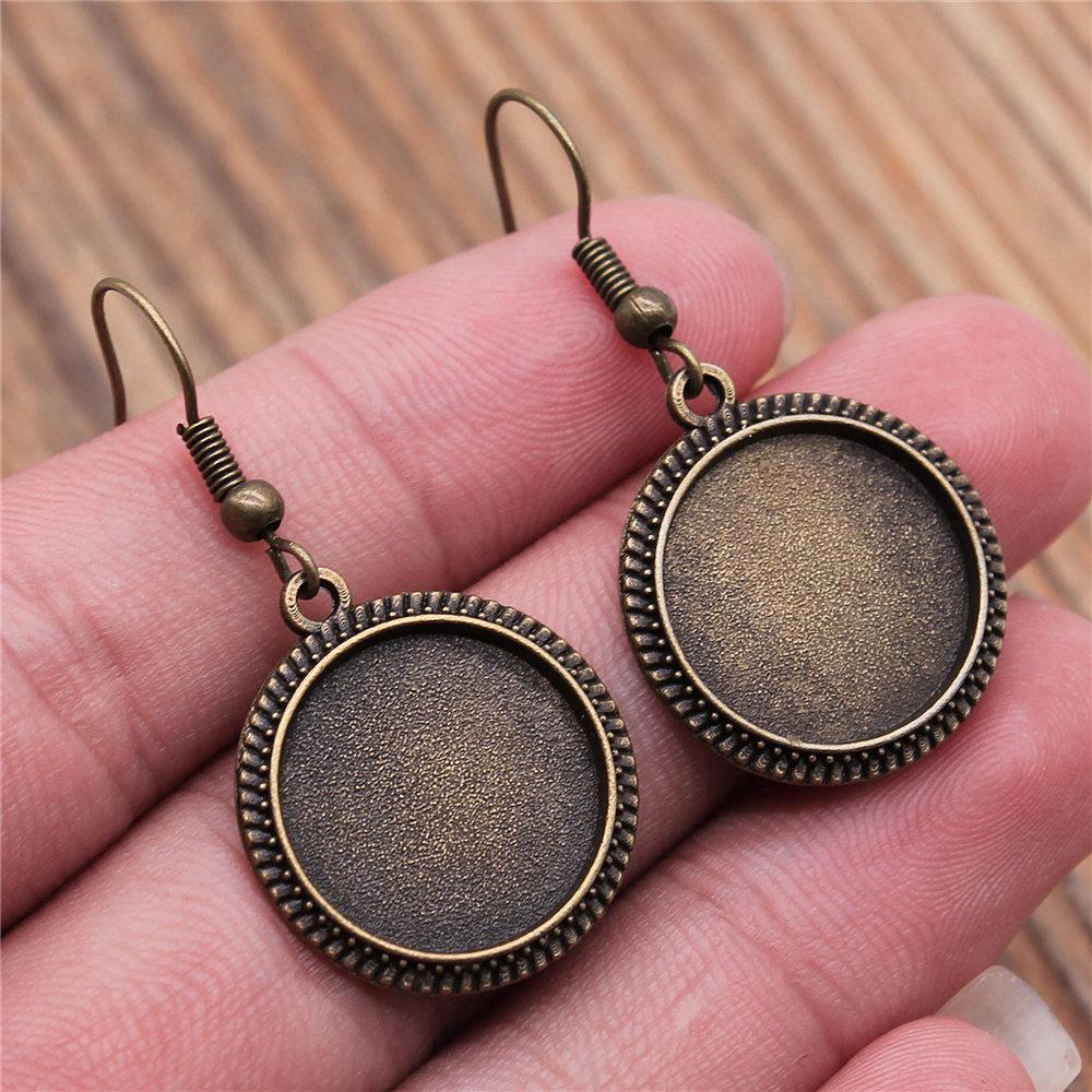 Drop & Dangle Earring Round Ear Hook Glass Cabochon Base Setting Tray Minimalist Jewelry ComponentsEarring Size 18x19mm QE025