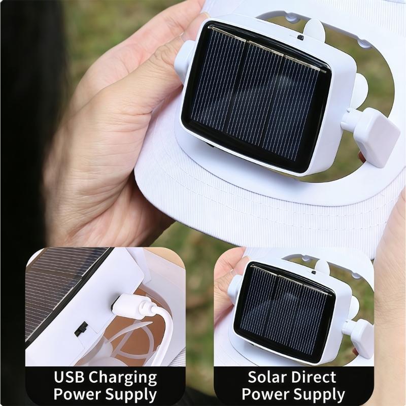 Adjustable Sun Hat Feature Solar Charging Build-in Cooling Fan Ideal For Beach Vacations And Camping Trip