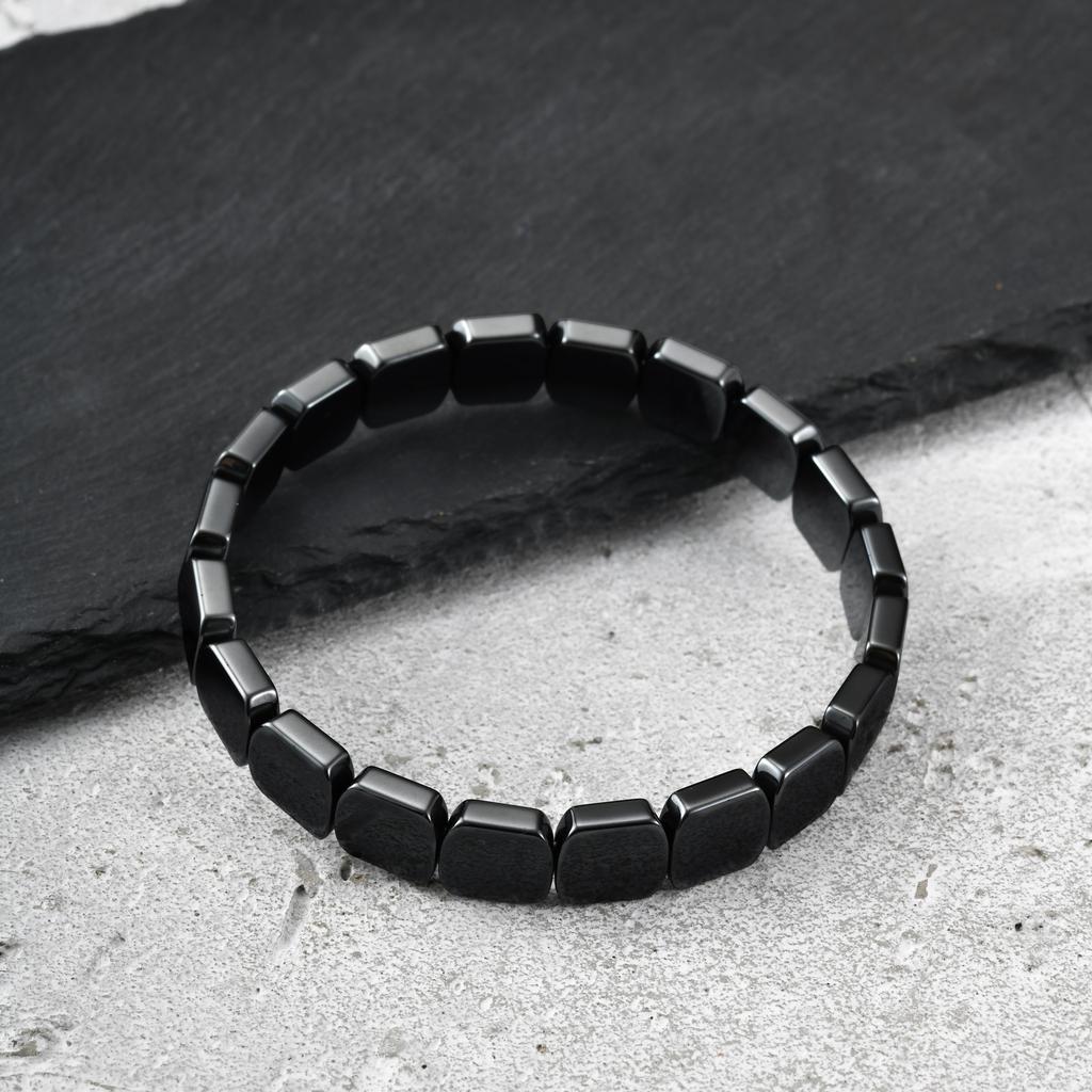 Bracciale Elastico in Ematite Chunky da 10 mm per Uomo, Bracciale con Perline Nere di Pietra Naturale per Energia Positiva Yoga, Regalo