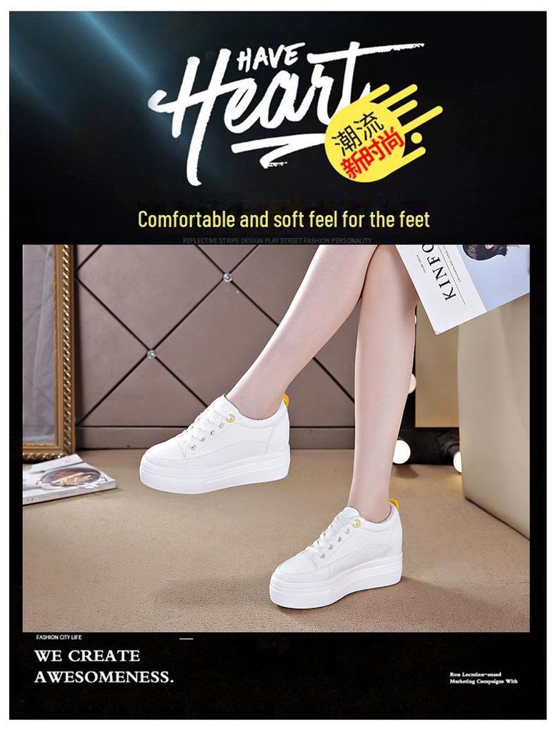 2024 Women's Genuine Leather Low-Top Autumn Sandals - Breathable, Thick-Soled, White Platform Shoes with Inner Height Boost.