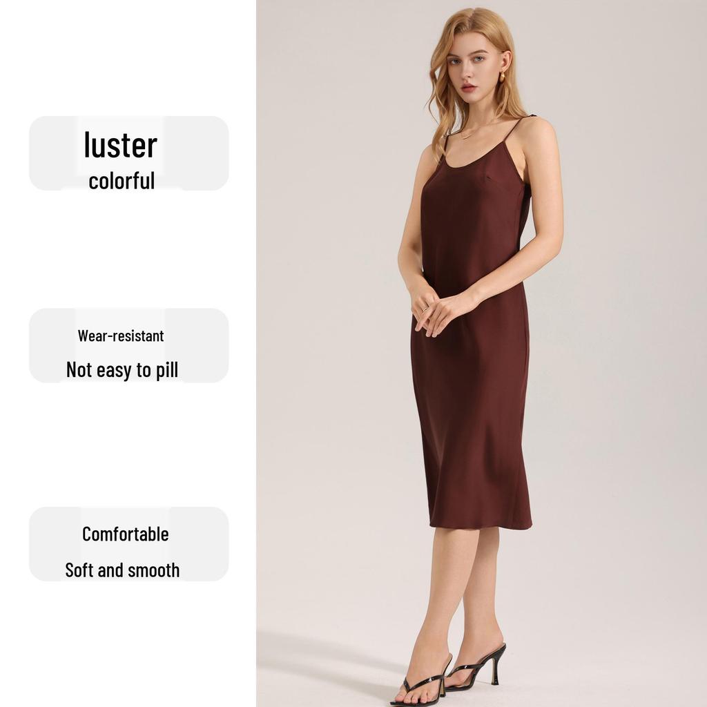WB Solid Color Satin Slip Dress - Casual Women's Pajamas Homewear