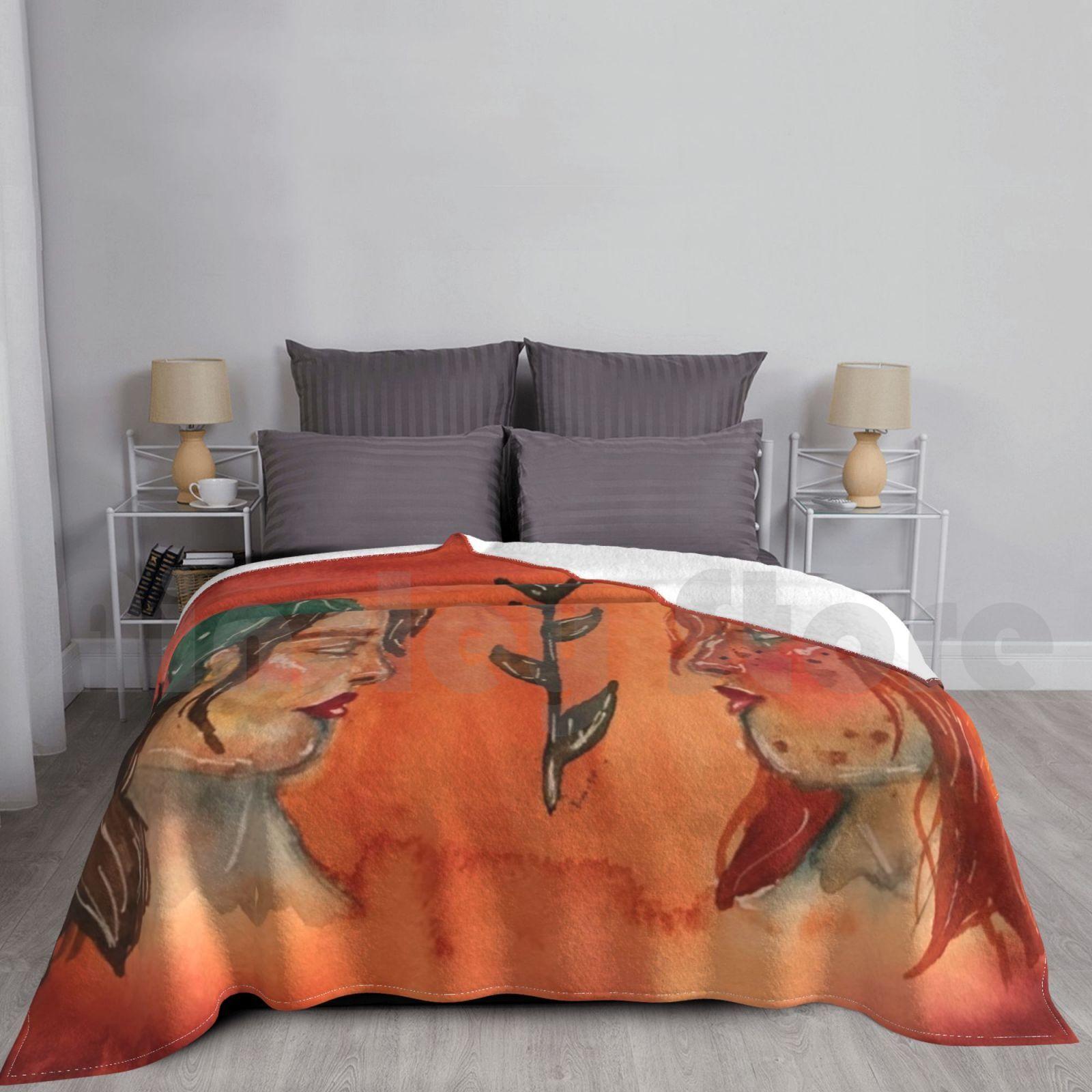 Blanket Sun And Moon Sisters 1581 Watercolour Magic Sun Moon Mystical Hippie Nature Orange Size: 75*100cm, Weight: 230 GSM