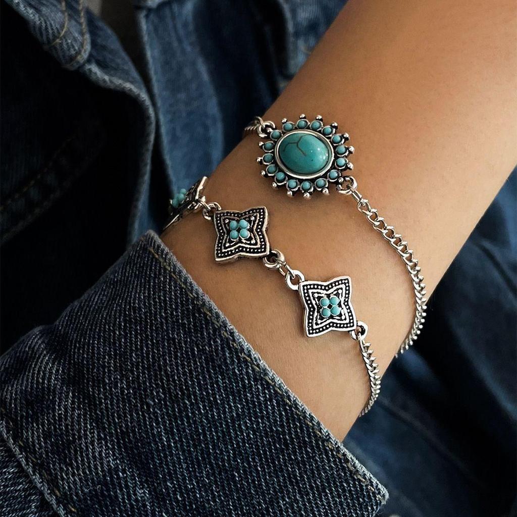 Bohemian Turquoise Fashion Bracelet Set for Women - 2 Trendy Bangles