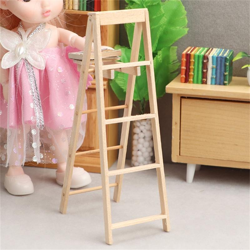 Dollhouses Miniature Ladder 1/12 Scale Foldable Step Ladder for Dollhouses Construction Site and Craft Project Decoration