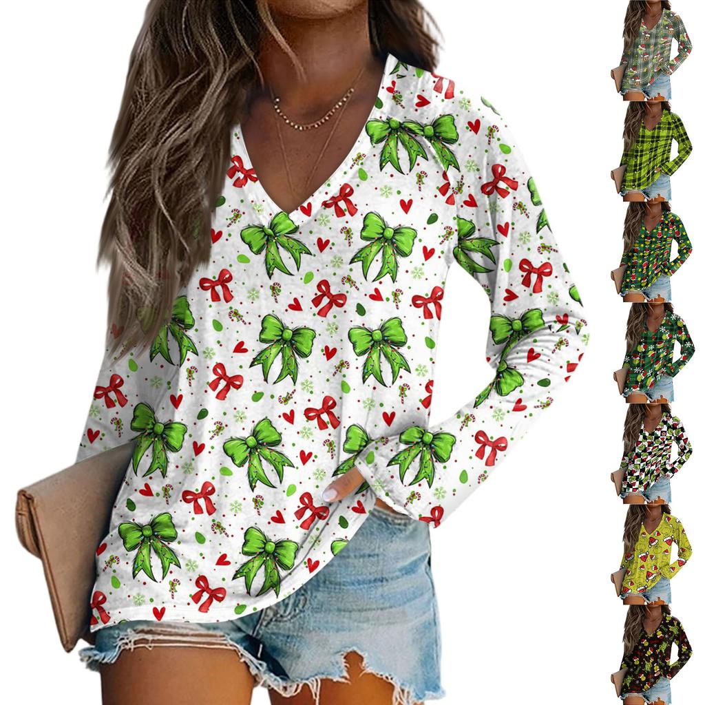 Women's Fashion Loose Raglan Sleeve T-Shirt With Christmas Print Casual Top