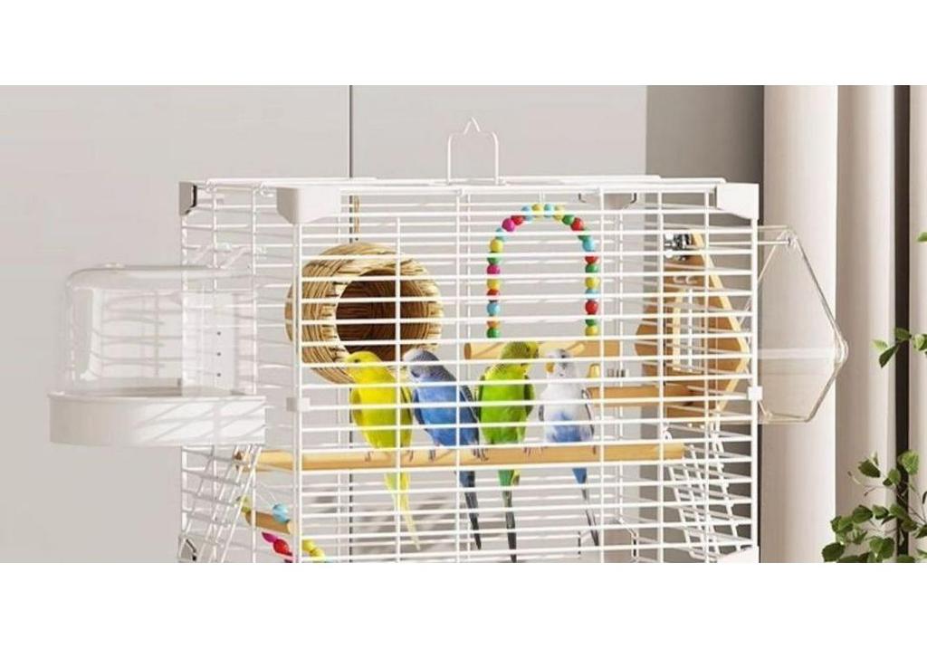 Deluxe Horizontal Wire Parrot Cage for Budgerigars - Anti-Splash Design