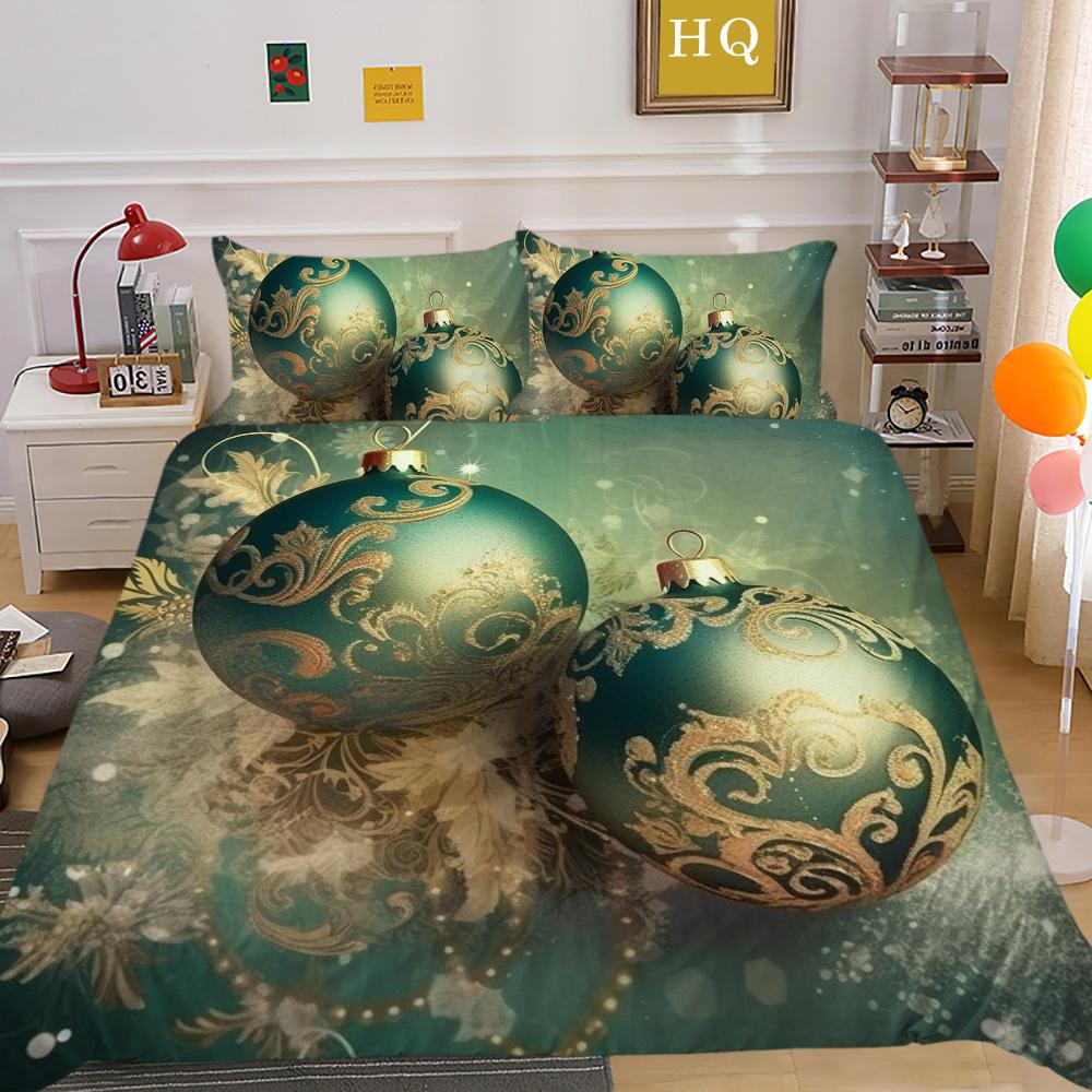 Świąteczny Nadruk Cyfrowy Druk 3D Poliestrowa Poszewka na Poduszkę Poszwa na Kołdrę Dostępny Zestaw Dwu- lub Trzyczęściowy