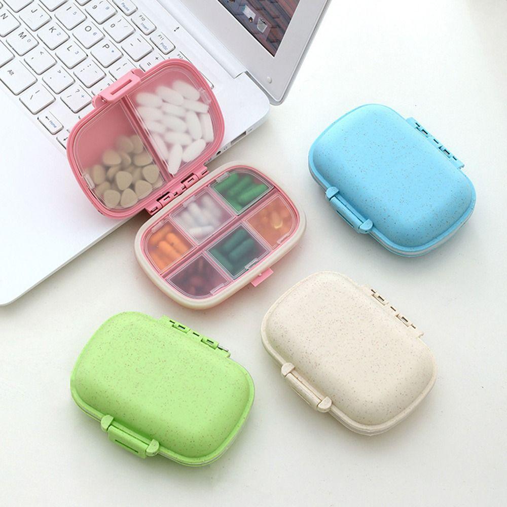Travel Mini Pill Box Portable 8 Grids Pills Organizer Case Wheat Sealed Weekly Medicine Medicine Organizer Pills