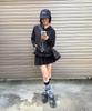 Frill Ribbon Hoodie Black Dot