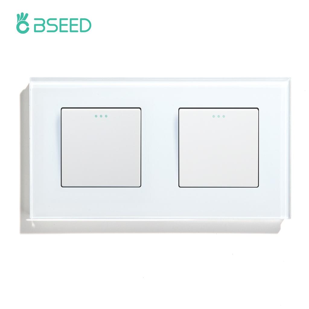BSEED Double 1/2/3Gang Wall Light Switches 1Way Mechanical Button Switch On Off Glass Panel EU Standard 157mm