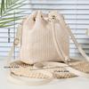 Bohemian Beige Straw Woven Bucket Crossbody Bag with Drawstring Closure Adjustable Leather Strap, Ideal for Beach Casual Daily