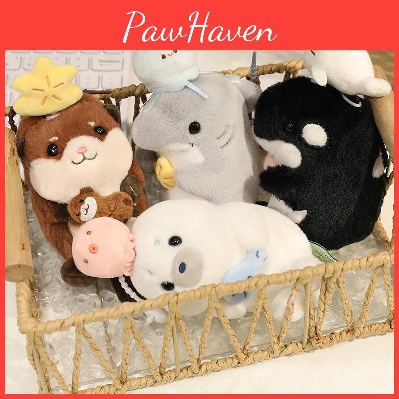 Marine Animal Themed Plush Toy Otter Seal Whale Shark Keychain Pendant Gift