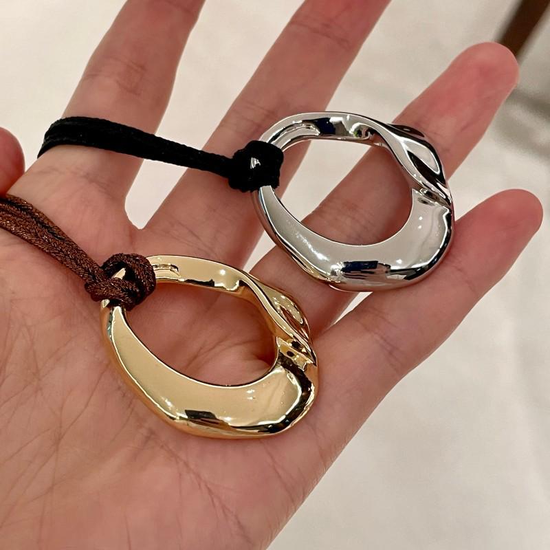 Women's Black Rope Pendant Necklace - Dong Jie Metal Circle, Long Sweater Chain, Vintage Luxury Style