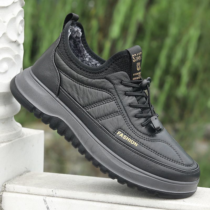 Cotton shoes men's autumn and winter thick-soled comfortable and lightweight casual shoes outdoor trend fashion leather velvet warm men's shoes