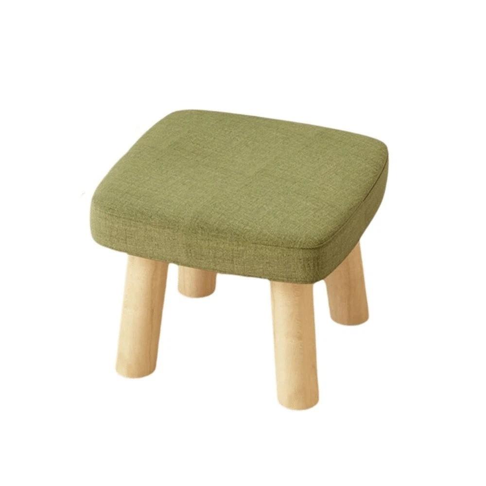 Soft Solid Wood Small Foot Stool Non-Skid Shoe Changing Chair Office Square 1 PC Green