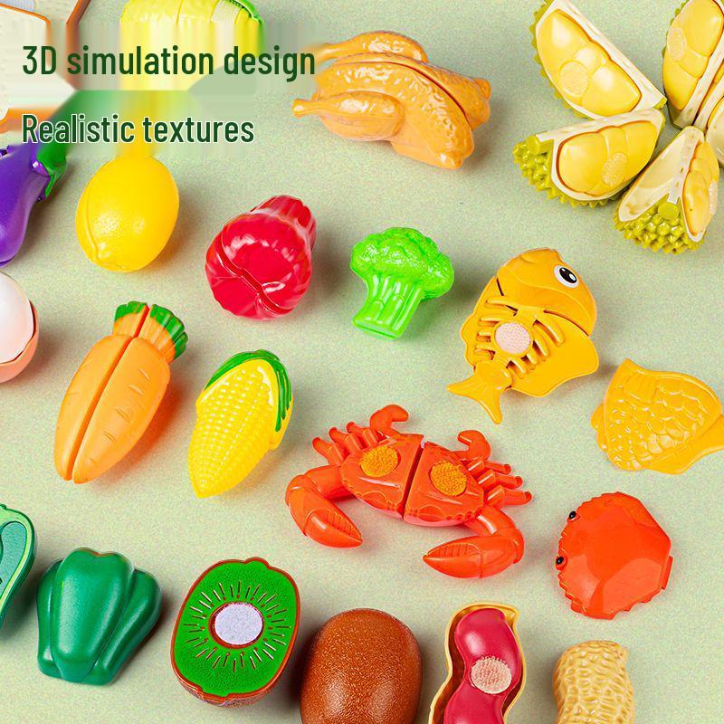 Children's Pretend Play Food Set with Cutting Fruits, Vegetables and Pizza